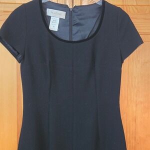 Platine Paris Wool Black Dress EU 38 Made in France Velvet‎ Trim Classic Sheath